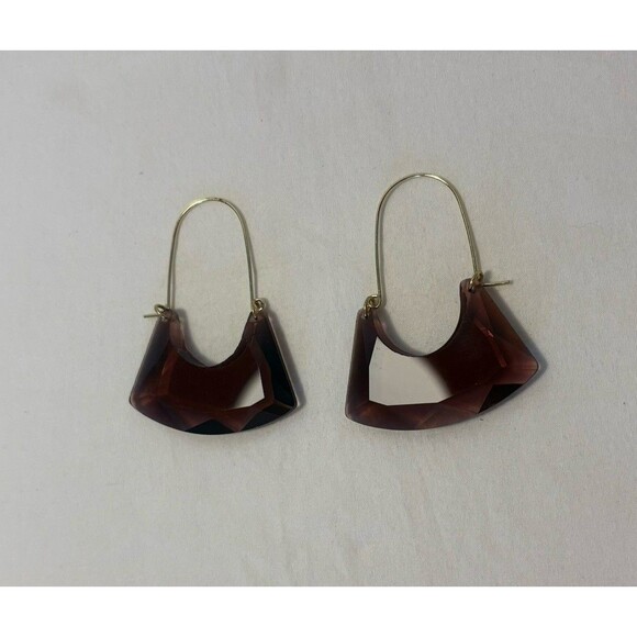 Anthropologie Purple Amber Bezel Cut Crystal Gold Wire Shiny Drop Earrings 2”x2” - Picture 2 of 10